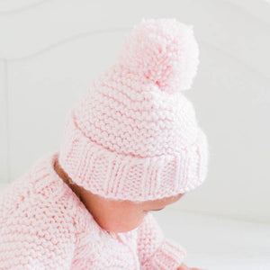 Blush Pink Garter Stitch Beanie Hat: M (6-24 months)