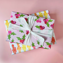 Load image into Gallery viewer, Pink Christmas Gift Wrap | Holly Berries on Pink Gift Wrap: Single Sheets