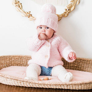 Blush Pink Garter Stitch Beanie Hat: M (6-24 months)