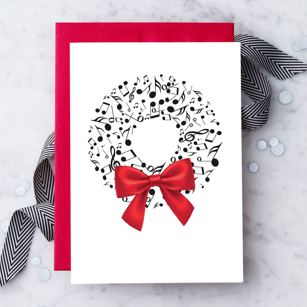 Music Note Holiday Wreath - Christmas Greeting Card