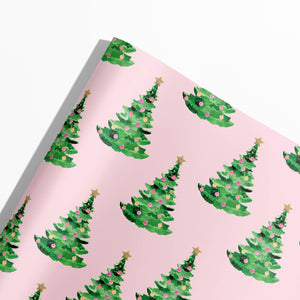 Christmas Trees on Pink: Roll of 3 Sheets