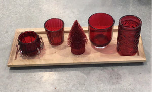 Wood Tray with Glass Votives